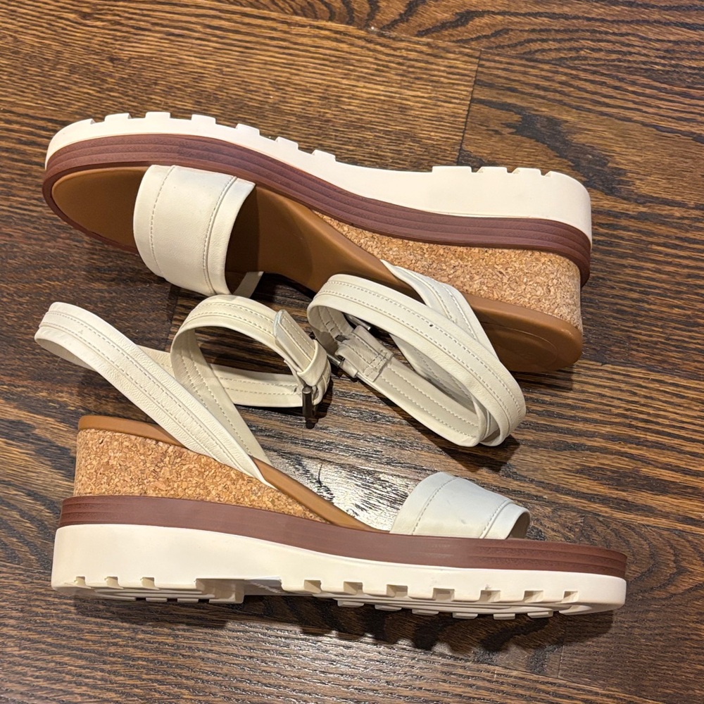 See By Chloe Cream and Brown Wedge Sandals